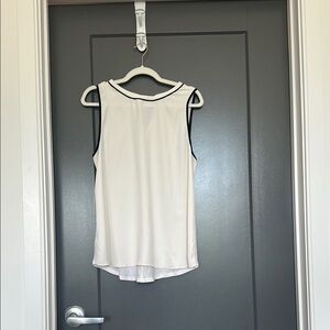 LOFT White Sleeveless Top with Black Accent